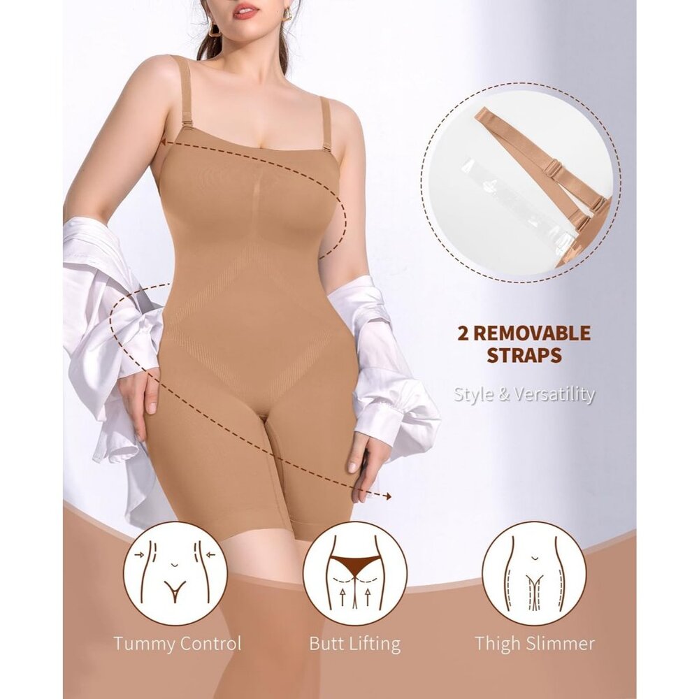 Women's Latte Removable Strapless Shapewear Bodysuit Control Body Shaper Straps - Picture 3 of 6